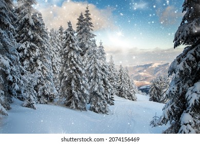 amazing winter landscape with snowy fir trees - Shutterstock ID 2074156469