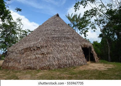 An Amazonian Straw Hut In A Yagua Tribe Community Near Iquitos, Peru