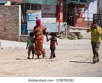 Ambala Haryana  INDIA . April 20 2020 
Migrant Labour-worker On Road Poor Family  Going For Food Or Work  India Hitting With Covid Second Wave