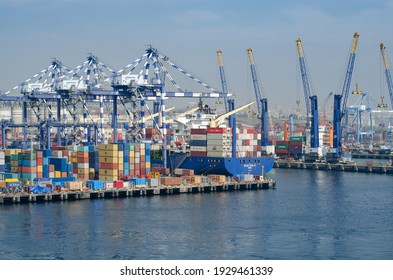 Ambarli, Turkey - October 03: Container terminal in the port Ambarli on October 03, 2016  in Ambarli, Turkey.