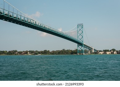 The Ambassador Bridge, Seen From Riverside Park, In Detroit, Michigan