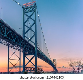 Ambassador Bridge At The US And Canada Border (Windsor And Detroit)