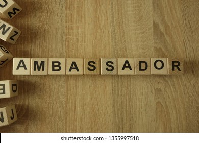 Ambassador word from wooden blocks on desk