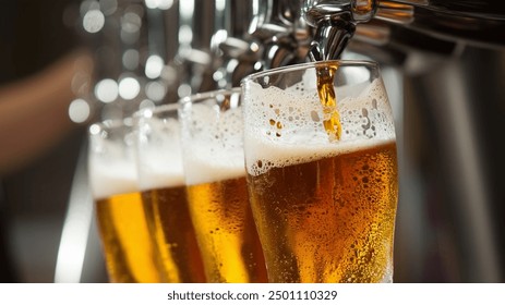 Amber Beer. Glass of fresh and cold beer. Pouring craft beer. Shallow depth of field
