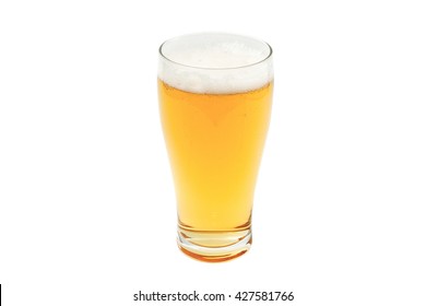 Amber Beer In Pint Glass Isolated On White Background