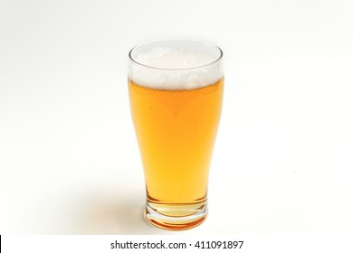 Amber Beer In Pint Glass On White Background