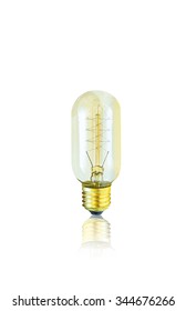 Amber Edison Light Bulb, Isolated On White Background With Reflection