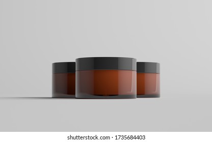 Amber Glass Cosmetic Jar Mockup - Three Jars