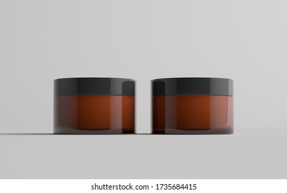 Amber Glass Cosmetic Jar Mockup - Two Jars