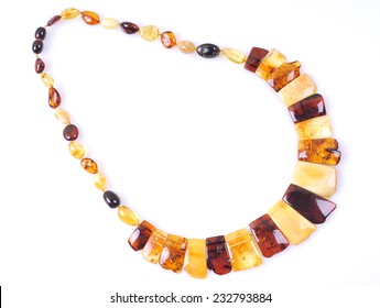 Amber Necklace Isolated On White 