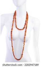 Amber Necklace On Mannequin Isolated