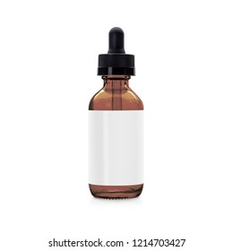 Amber tincture dropper bottle blank label isolated white background 30ml