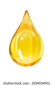 Amber Yellow Gold Oil Drop Clarity And Shine Isolated On White Background. This Has Clipping Path.