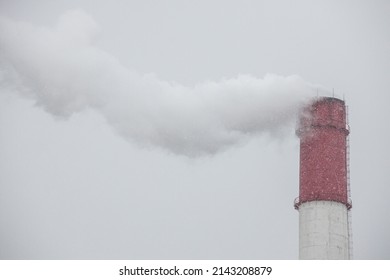 Ambient Air Pollution Industrial Emissions. Steam From The Boiler Room Pipes In The Contoured Light Of Dawn, Urban Landscape