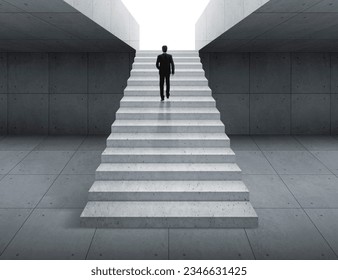 Concepto ambicioso con empresario escalando escaleras