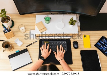 Ambitious young woman working remotely from home