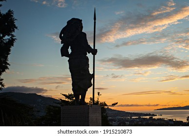 Ambon, Indonesia : Statue of Christina Martha Tiahahu, Indonesian national hero from Ambon, Maluku. It is become a landmark and icon of Ambon city, a popular tourist destination (10-2020).