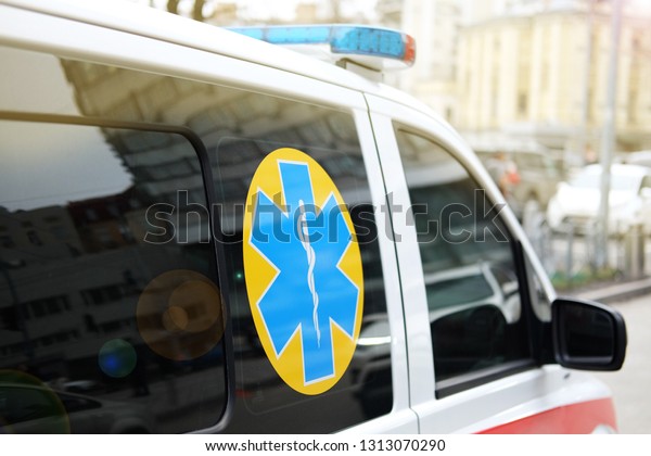 ambulance for injured and sick people in the\
city, the topic of medicine and\
transport\
