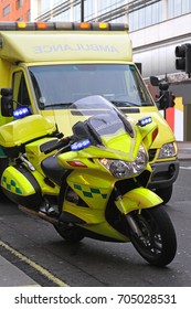 Ambulance Motorcycle And Van At London Streets