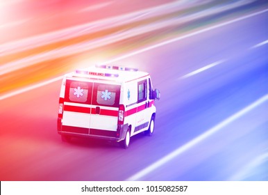 Ambulance Van On Highway With Flashing Lights