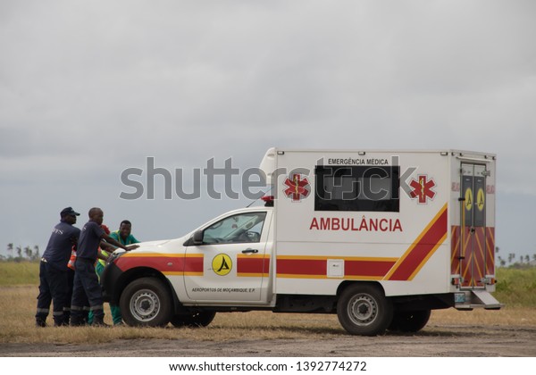 Ambulance vehicle ready to assist after\
Cyclon Idai in Mozambique, Beira city, 06 May\
2019
