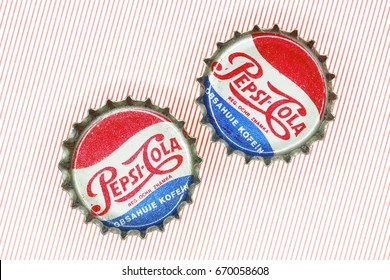 AMELAND, DUTCH - February 1, 2014: Vintage Pepsi Cola metal caps (circa 1986)
