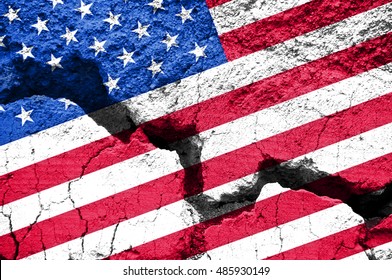 America divided concept, american flag on cracked background. US elections, republicans democrats polarization
				