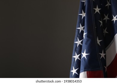 America flag on grey background, closeup with space for text. Memorial Day