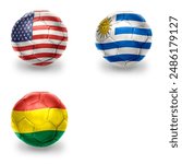 america group c. realistic football balls with national flags of united states of america uruguay and bolivia without of panama,soccer teams. on the white background.