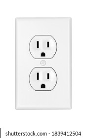 An American 110 volt three prong electrical power outlet isolated on white.