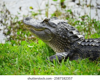 American Alligator resting by the lake