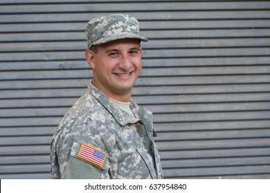 American Army Soldier Smiling Close Up