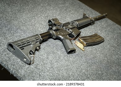 American Assault Rifle M4a1 In A Shooting Range.