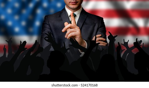 American Candidate Speaks To The People Crowd - Election In United States Of America