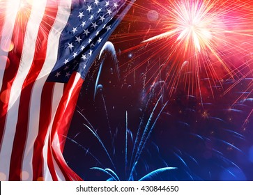 American Celebration - Usa Flag With Fireworks
