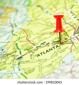 American Cities: Atlanta Marked With Red Pin On US Map