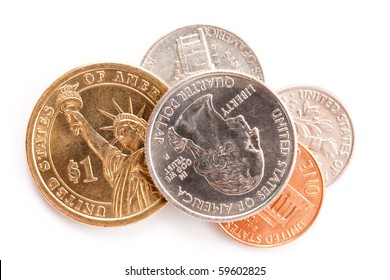 The American Coins On White Background