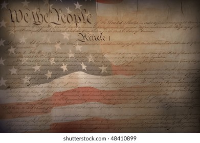 American Constitution with USA Flag.