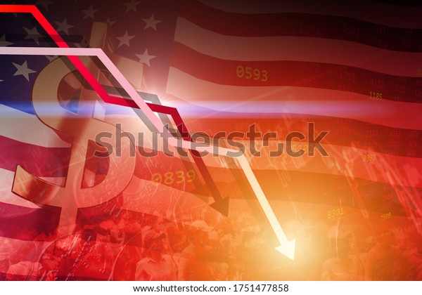 American dollar value fell down and low interest\
exchange stock value rate from economic recession sluggish and\
protest problem\
concept.