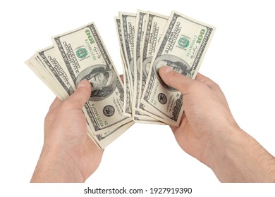 American Dollars Or US Dollars: Hand Counting One Hundred American Money Or 100 USD.