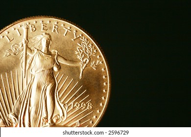 American Eagle, Gold Coin On Black Background