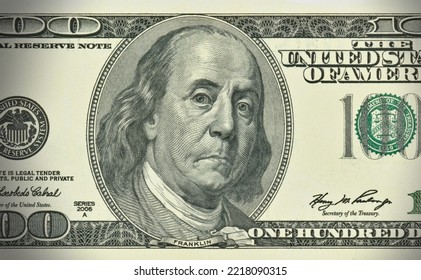 American economy - one hundred dollars banknote with worried expression - Shutterstock ID 2218090315