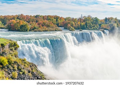 American Falls At Niagara River In Autumn Sunny Day