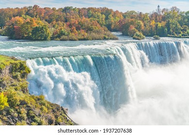 American Falls At Niagara River In Autumn Sunny Day