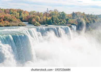 American Falls At Niagara River In Autumn Sunny Day