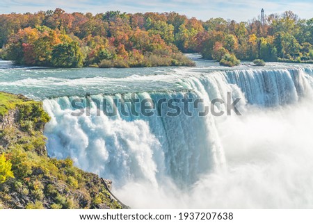 American Falls at Niagara river in autumn sunny day