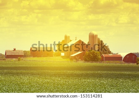 Image, Stock Photo Landscape with farmland and cloudy sky