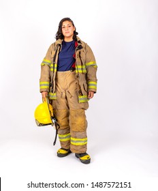 American Female Fire Fighter With Fire Gear