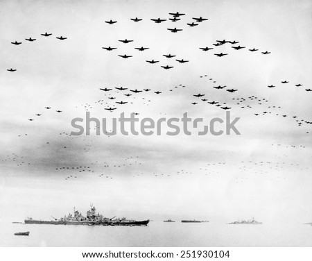 F4U/'s and F6F/'s fly in formation during surrender ceremonies World War 2 WWII