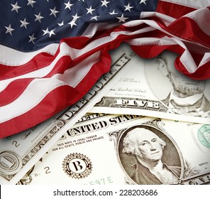 American flag and banknotes